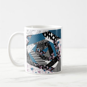 Mug Patchwork bleu, populaire, patchwork, folklorique,