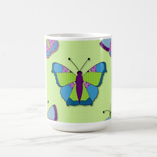 Mug Patchwork Butterfly Pattern on Green (Centre)