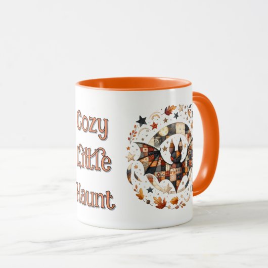 Mug Patchwork Chat d'Halloween aux couleurs d'automne (Devant droit)