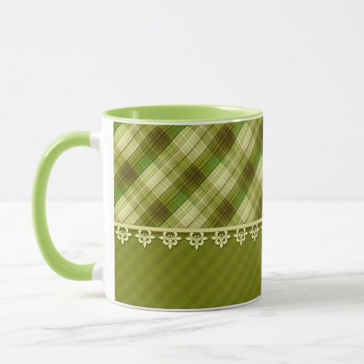 Mug Patchwork couleur olive, carreaux olive, vert (Gauche)