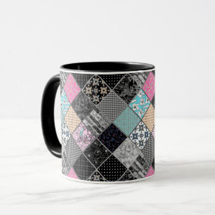 Mug Patchwork couleurs rétro vintage couture patchwork