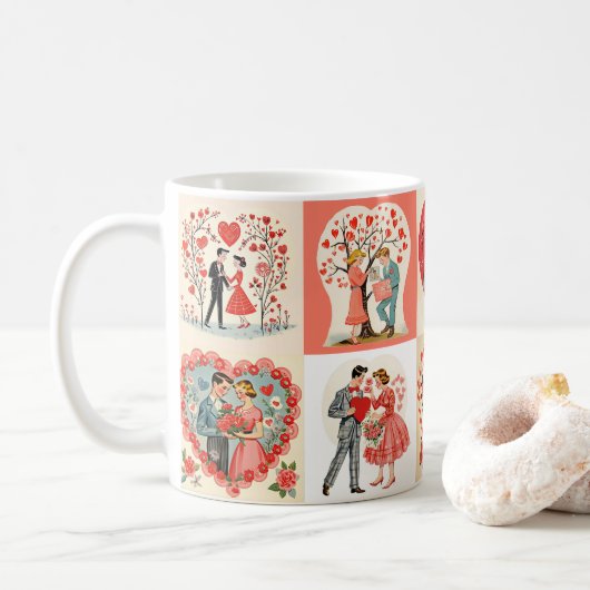 Mug Patchwork de la Saint-Valentin des Swingin' Sixtie (Avec donut)