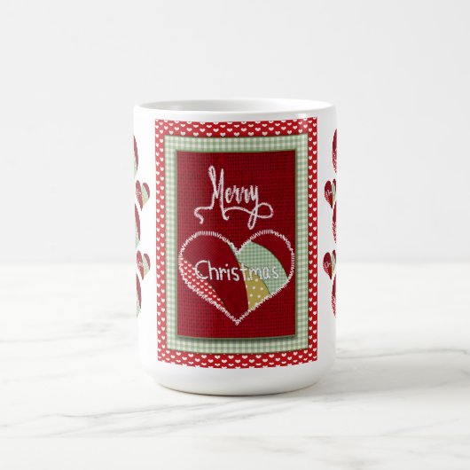 Mug Patchwork de Noël Coeur doré Rouge Burlap (Centre)