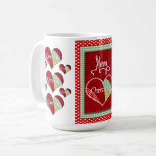 Mug Patchwork de Noël Coeur doré Rouge Burlap