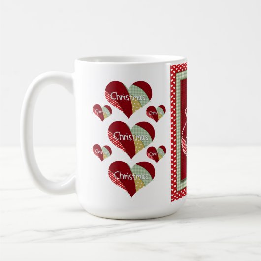Mug Patchwork de Noël Coeur doré Rouge Burlap (Gauche)