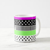Mug Patchwork de rayures noir et blanc et néon (Devant droit)