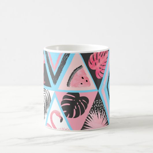 Mug Patchwork flamingo tropical, motif de palmier. (Centre)