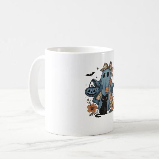 Mug Patchwork Halloween Ghost noir Chat Essential T-Sh (Devant gauche)