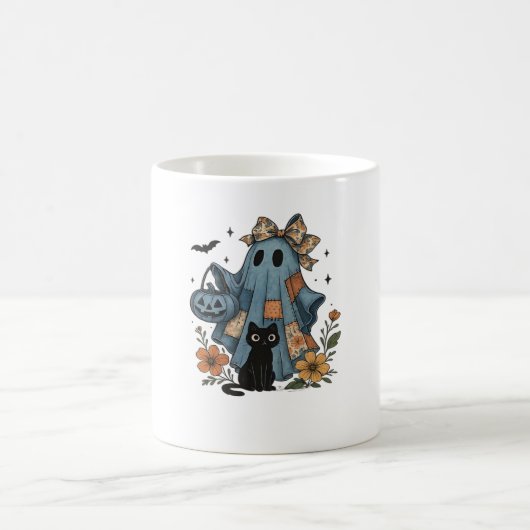 Mug Patchwork Halloween Ghost noir Chat Essential T-Sh (Centre)