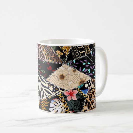 Mug Patchwork Leopard : Ethnic Lining Design. (Devant droit)
