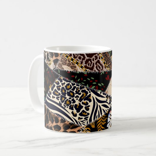 Mug Patchwork Leopard : Ethnic Lining Design. (Devant gauche)