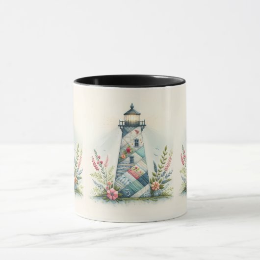 Mug Patchwork Lighthouse Coastal Floral Scene (Centre)