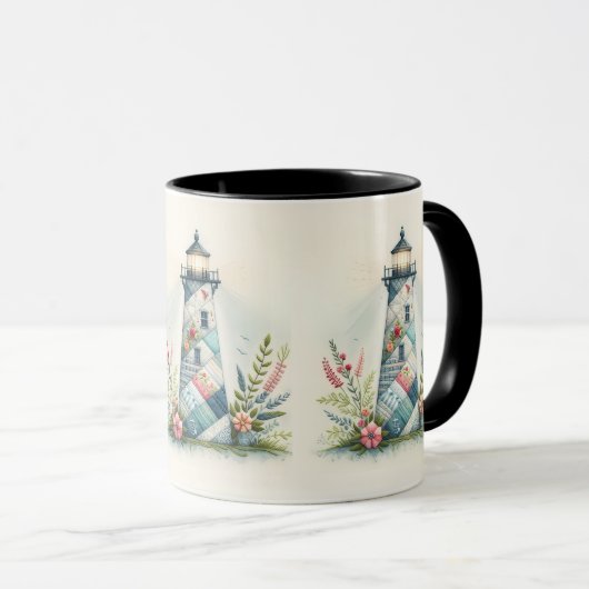 Mug Patchwork Lighthouse Coastal Floral Scene (Devant droit)