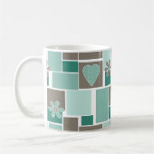 Mug Patchwork marron turquoise de carrés (Gauche)