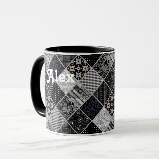 Mug Patchwork monochrom noir gris blanc patchwork qui (Devant gauche)