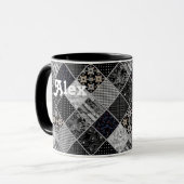 Mug Patchwork monochrome noir gris blanc patchwork qui (Devant gauche)