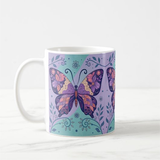 Mug Patchwork Papillon pourpre et Aqual (Gauche)