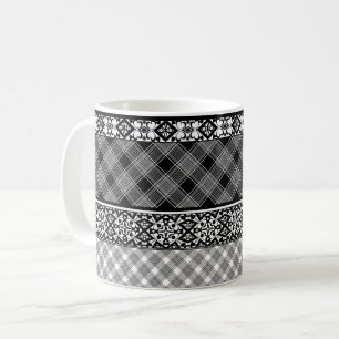 Mug Patchwork rayé noir et blanc avec dentelle