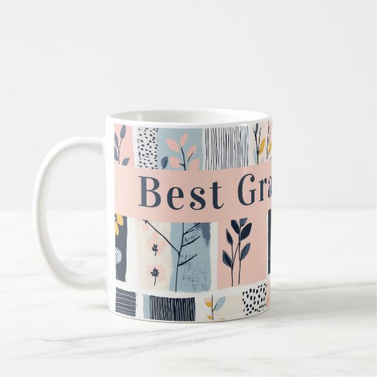 Mug Patchwork rose et marine Meilleure grand-mère (Gauche)