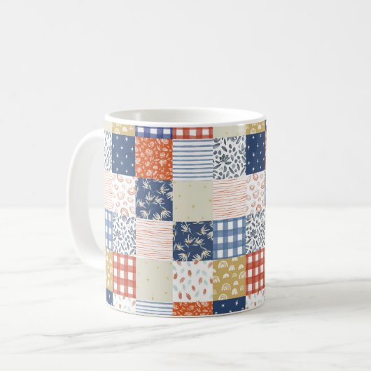 Mug Patchwork rouge et bleu (Devant gauche)