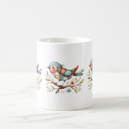 Mug Patchwork Songbird on Blooming Branch (Centre)