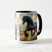 Mug Pâte de Cheval Frésilien Noir clôtures rustiques (Devant droit)