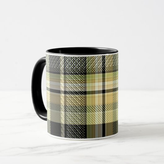 Mug Pâte de tartan jaune-brun. (Devant gauche)