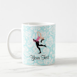 Mug Patinage de glace turquoise de motif de damassé