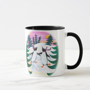 Mug Patinage mignon Pingouins Snowscene Amusant Ringer