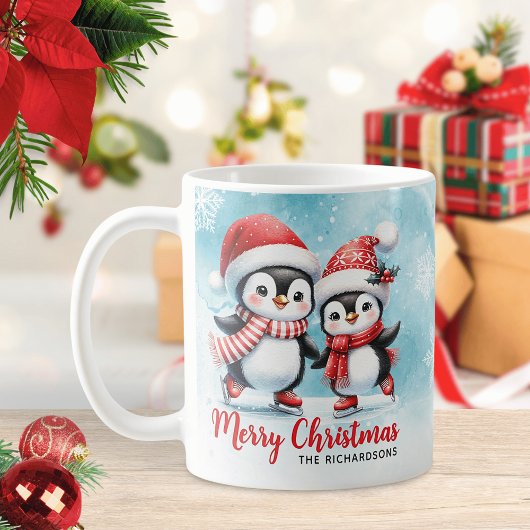 Mug Patinage sur glace en pingouin mignon Noël rouge e