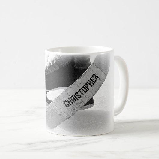 Mug Patins noirs de hockey Personnalisé (Devant droit)