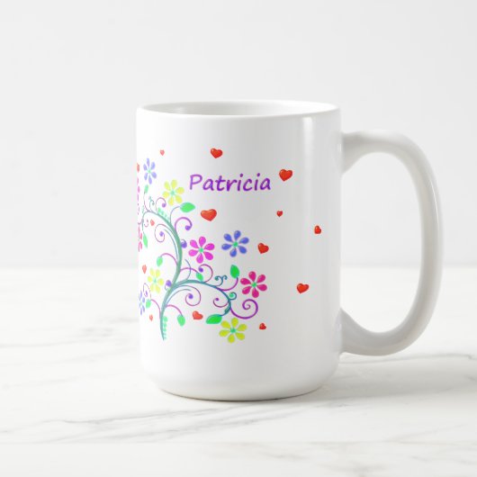 Mug Patricia, fleurs, coeurs, remous - nous *Heart* (Droite)