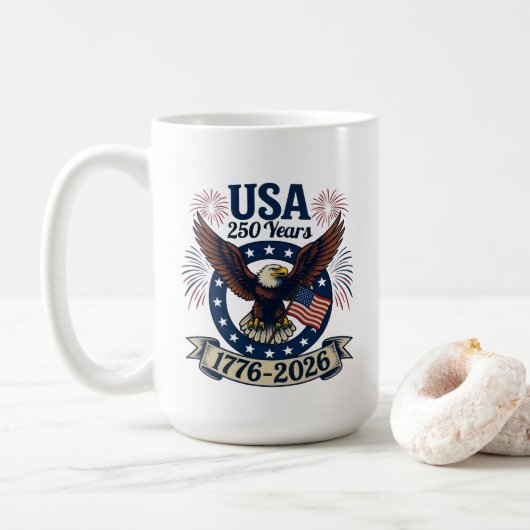 Mug Patriotic American Eagle 250 Years 1776-2026 (Avec donut)