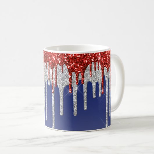 Mug Patriotic Red White Glitter Drip Blue (Devant droit)