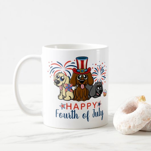 Mug Patriotique 4 juillet Chiens Feu d'artifice (Avec donut)