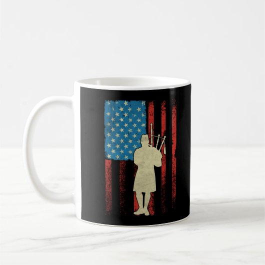 Mug Patriotique Bagpiper American Drapeau USA Bagpipes (Gauche)