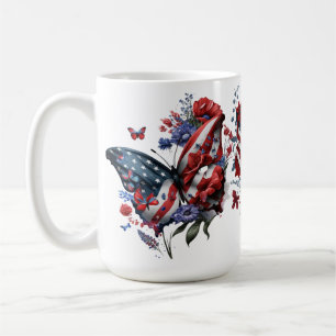 MUG PATRIOTIQUE ROUGE BLANC BLANC BUTTERFLIES FLEURS