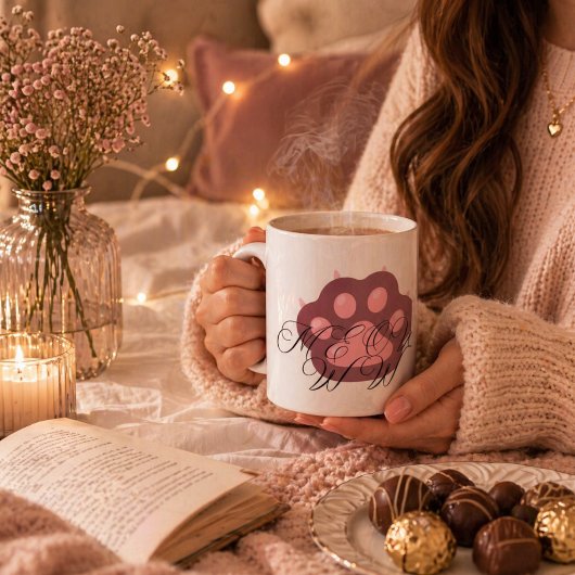 Mug Patte de chat mignonne "MEOW" Calligraphie – Chat 