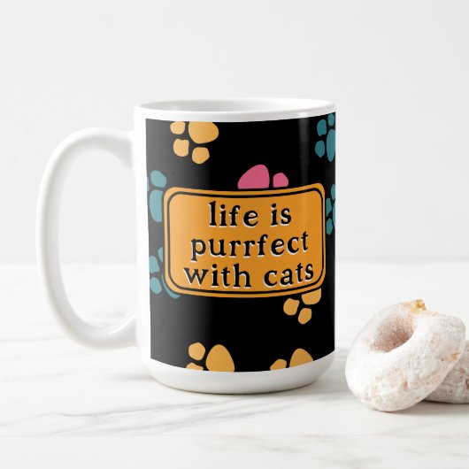 Mug Patte de chat noir drôle mignon (Avec donut)