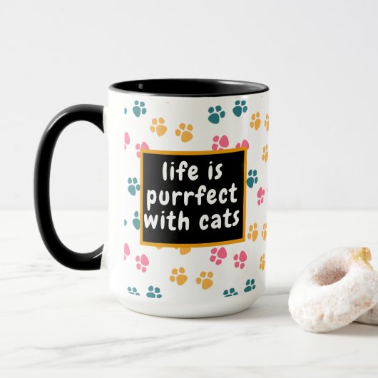 Mug Patte de chat noir drôle mignonne  (Avec donut)