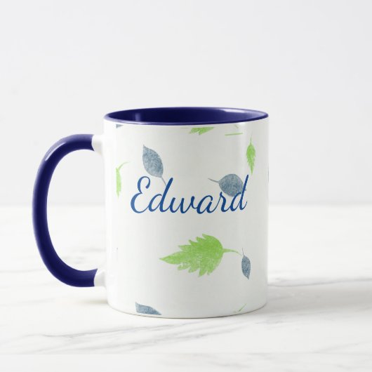 Mug Pattern Blue & Green Leaves (Gauche)