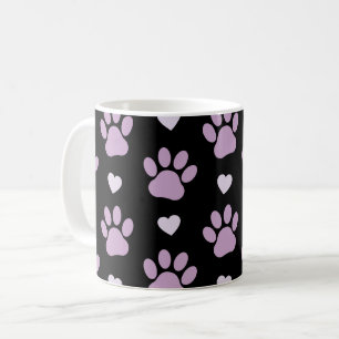 Mug Pattern of paws, Dog paws, Lilac paws, Hearts