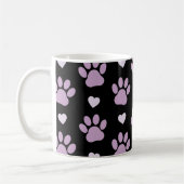 Mug Pattern of paws, Dog paws, Lilac paws, Hearts (Gauche)
