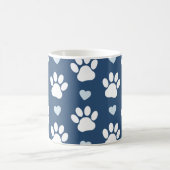 Mug Pattern of paws, Dog paws, White paws, Blue Hearts (Centre)