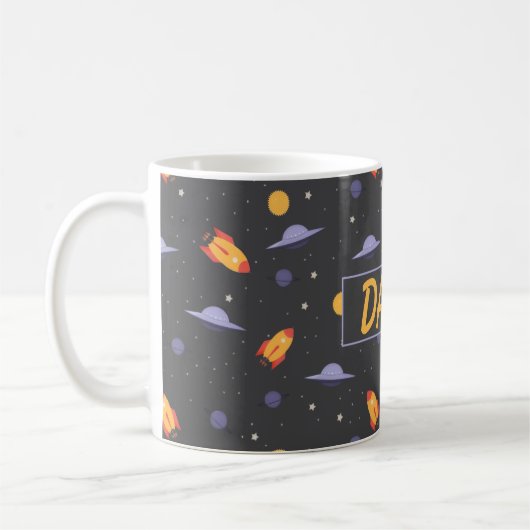 Mug Pattern space  orange black name (Gauche)