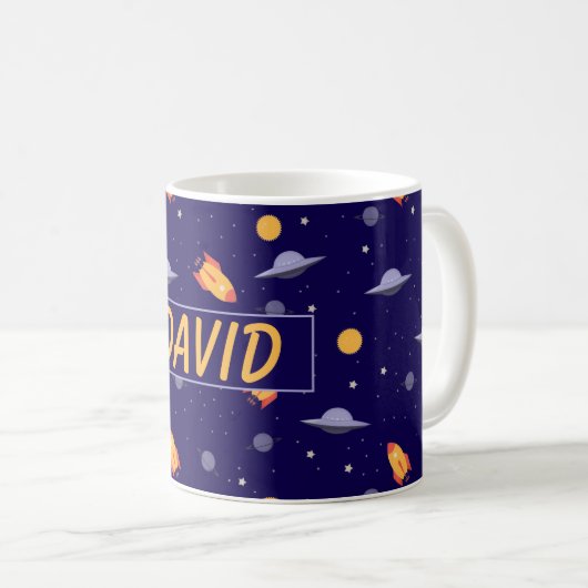 Mug Pattern space  orange blue name (Devant droit)
