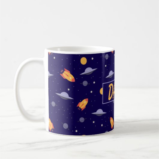 Mug Pattern space  orange blue name (Gauche)