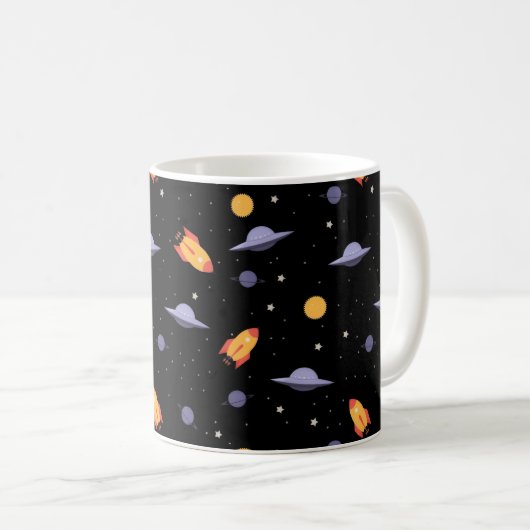 Mug Pattern space ufo orange black (Devant droit)