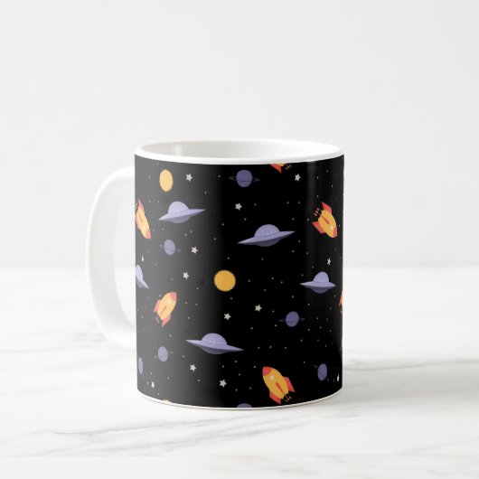 Mug Pattern space ufo orange black (Devant gauche)
