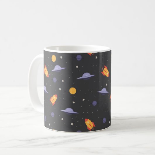 Mug Pattern space ufo orange gray (Devant gauche)